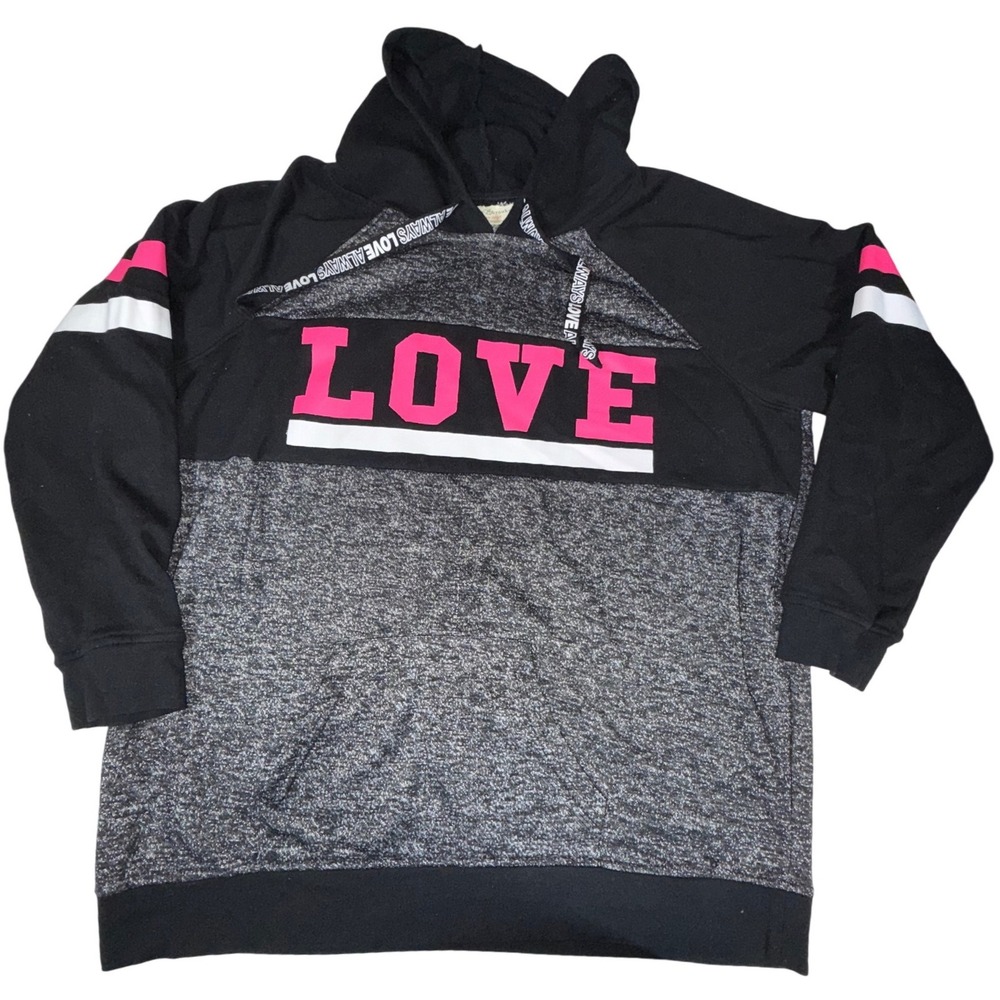 Bobbie Brooks Womens 2X Hoodie Black Gray Space Dye Pink White Stripe Pullover